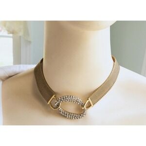 Monet Gold Mesh Choker Necklace Twisted Rhinstone Accent
